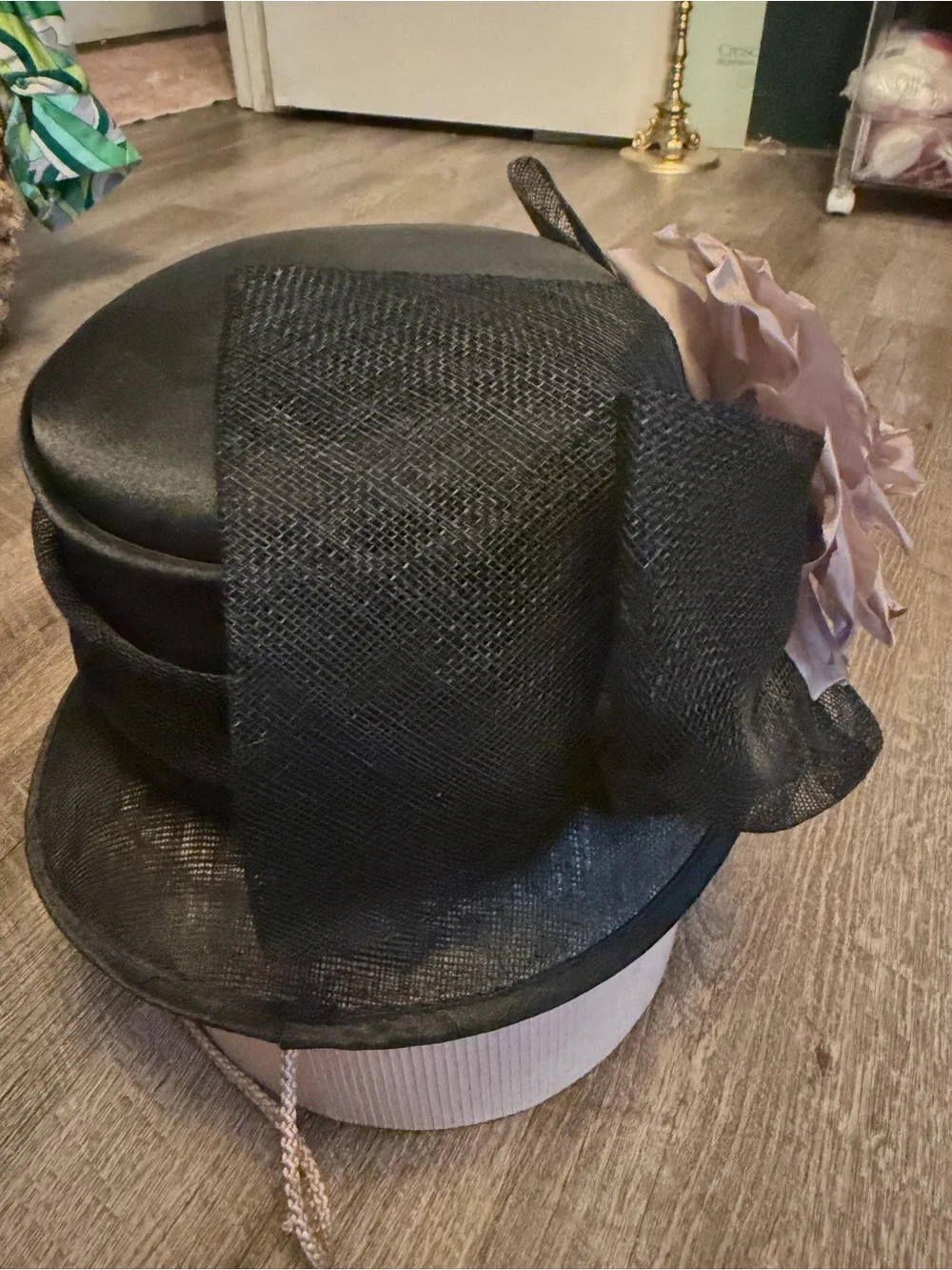 August Accessories Millinery Collection Black Straw Hat Blush Rose